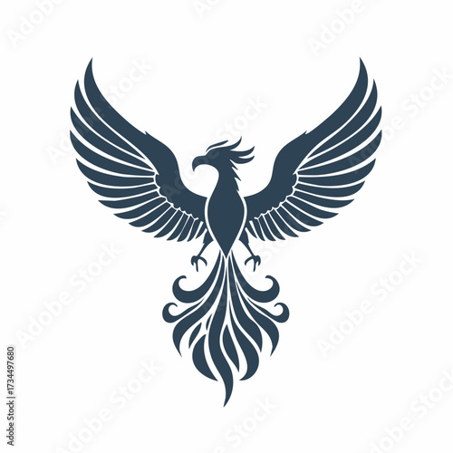  Stylized Phoenix Bird Silhouette with Spread Wings and Flowing Tail