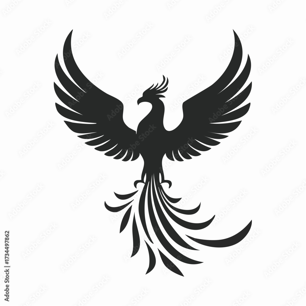 Obraz premium Black Phoenix Bird Silhouette Rising Symbol Illustration