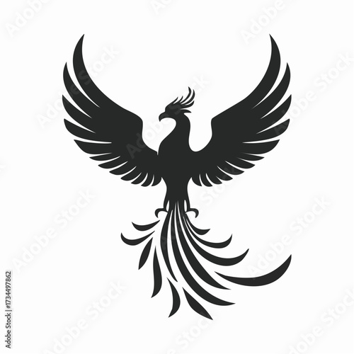 Black Phoenix Bird Silhouette Rising Symbol Illustration