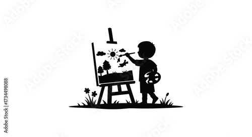 A young artist painting a vibrant landscape a beautiful silhouette
