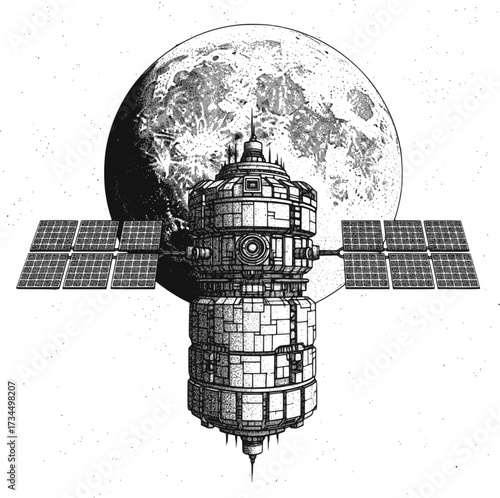 Lunar orbital station vector illustration. EPS version.