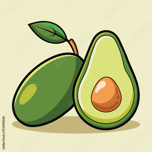 cut avocado on a white background stock illustration