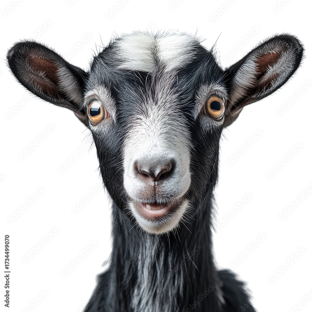 Fototapeta premium Portrait of a goat isolated on transparent background.