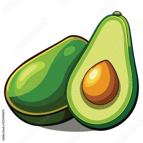 cut avocado on a white background stock illustration
