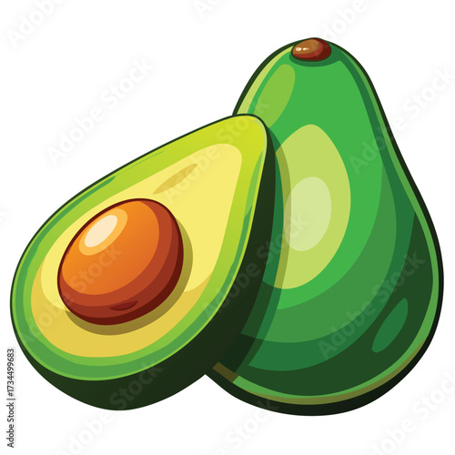 cut avocado on a white background stock illustration
