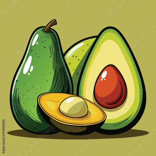 cut avocado on a white background stock illustration