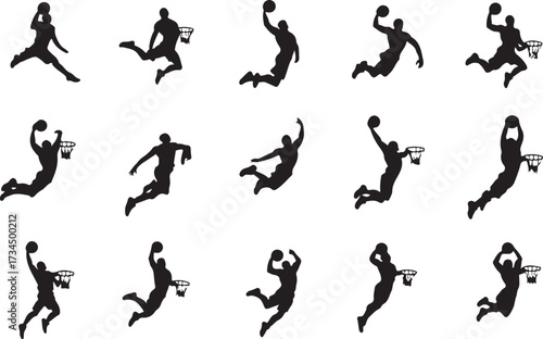  Basketball dunk silhouette vector on white background