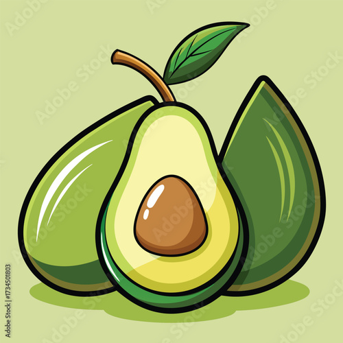 cut avocado on a white background stock illustration