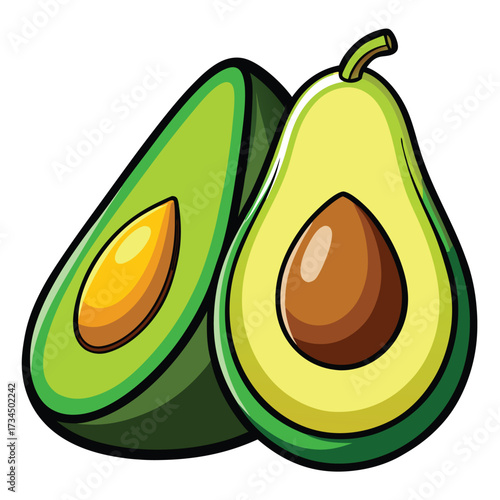 cut avocado on a white background stock illustration