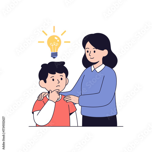 Helping Boy with Idea, a Concept of Guidance and Support to Children