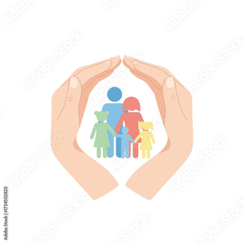 Family Protection Symbol Hands Shielding a Family of Four, Representing Care
