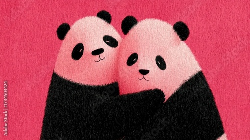 minimalist style illustration of panda couple