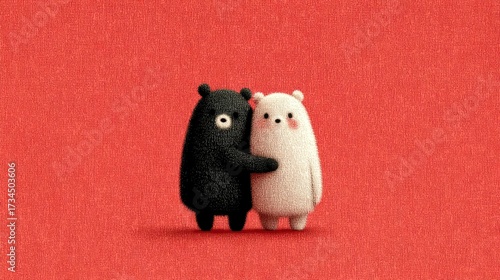 minimalist style illustration of panda couple