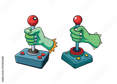 Scary zombie hand holding game joystick vector illustration, spooky Halloween gamer design perfect for horror party poster, streaming graphics, sticker, digital art, and October holiday decoration pro
