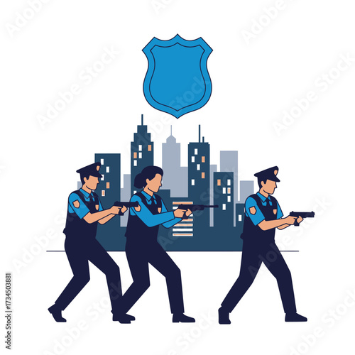 Police Officers in Action A Squad of Law Enforcement Professionals on Duty in the City