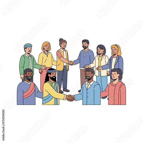 A diverse group of multicultural children holding hands together in a circle, symbolizing global unity, friendship, and community