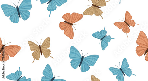 A beautiful collage of colorful butterflies fluttering in a white background.
