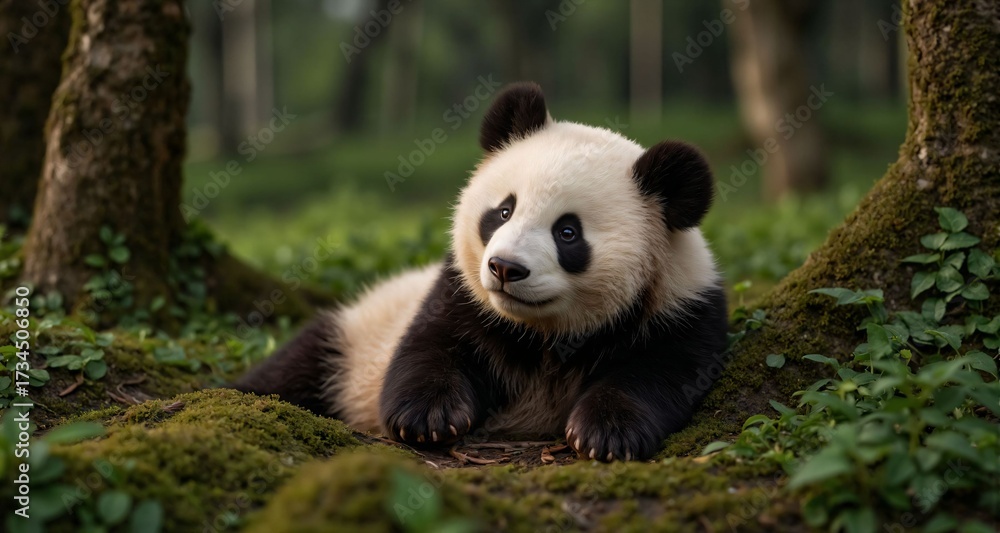 Fototapeta premium Panda resting in the forest