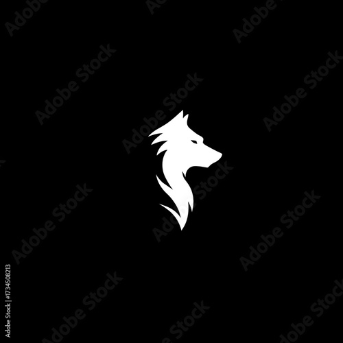 White wolf head silhouette in profile, stylized, on a black background, centered to right
