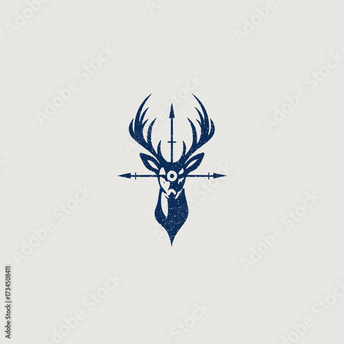 Stylized deer head with arrows. A rustic, nature-inspired heraldic design