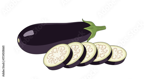 Freshly sliced eggplant ready for delicious recipes and cooking preparations.