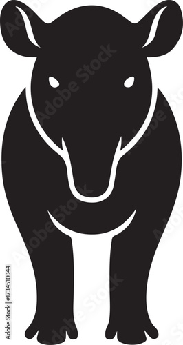 Front view tapir silhouette black vector, Animal illustration black and white