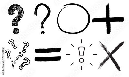 Hand-drawn Mathematical and Punctuation Symbols Representing Problems and Solutions Process Concept