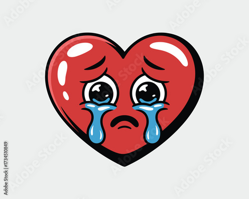 Sad crying heart emoji on grey background