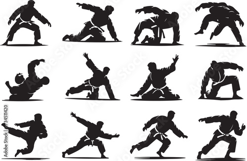 Judo throw silhouette vector on white background