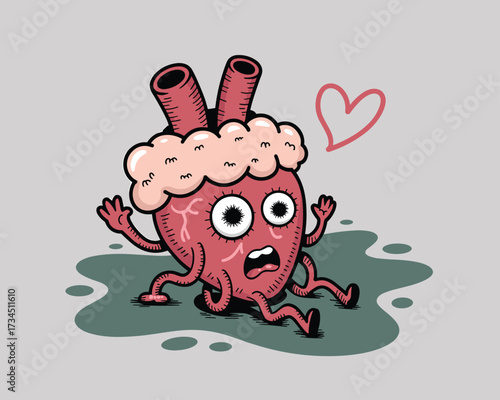 Cute cartoon heart character with surprised expression