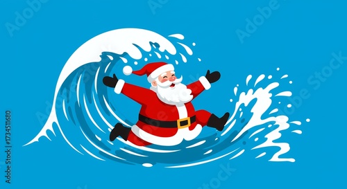 Santa claus surfing on a wave vector illustration