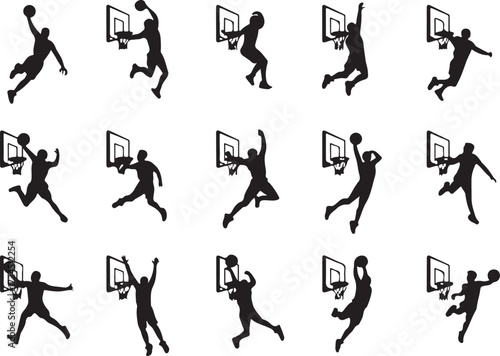  Basketball dunk silhouette vector on white background