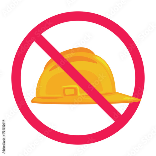 No safety helmet sign, forbidden construction helmet sign, industrial safety helmet prohibited symbol, red crossed circle vector illustration
