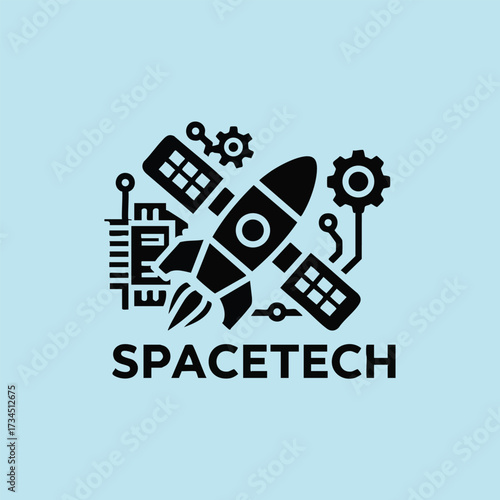 Futuristic spacecraft with solar panels and mechanical gears representing advanced space technology and innovation