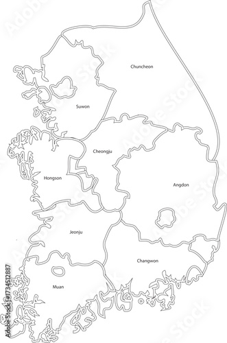 Detailed Outline Map of South Korea with Administrative Borders