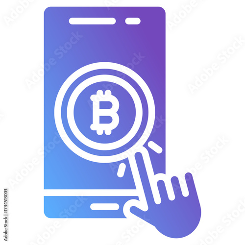Glyph Gradient Icon of Bitcoin Wallet Access on Smartphone with Touch