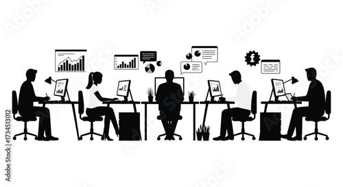 Team working collaboratively in an office environment a striking silhouette