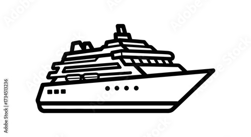 A simple line drawing of a cruise ship, shown in profile against a white background.