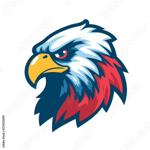 Illustration of eagle head with aggressive stare on white background