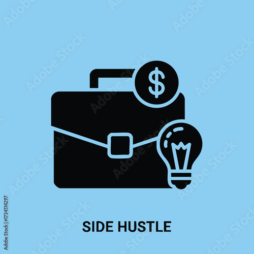 Businessman carrying a briefcase with dollar sign and light bulb symbols representing side hustle or entrepreneurial ideas