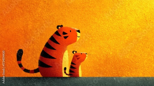Flat vector style family illustration of tigers