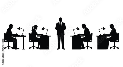Business professionals working diligently in an office setting silhouette