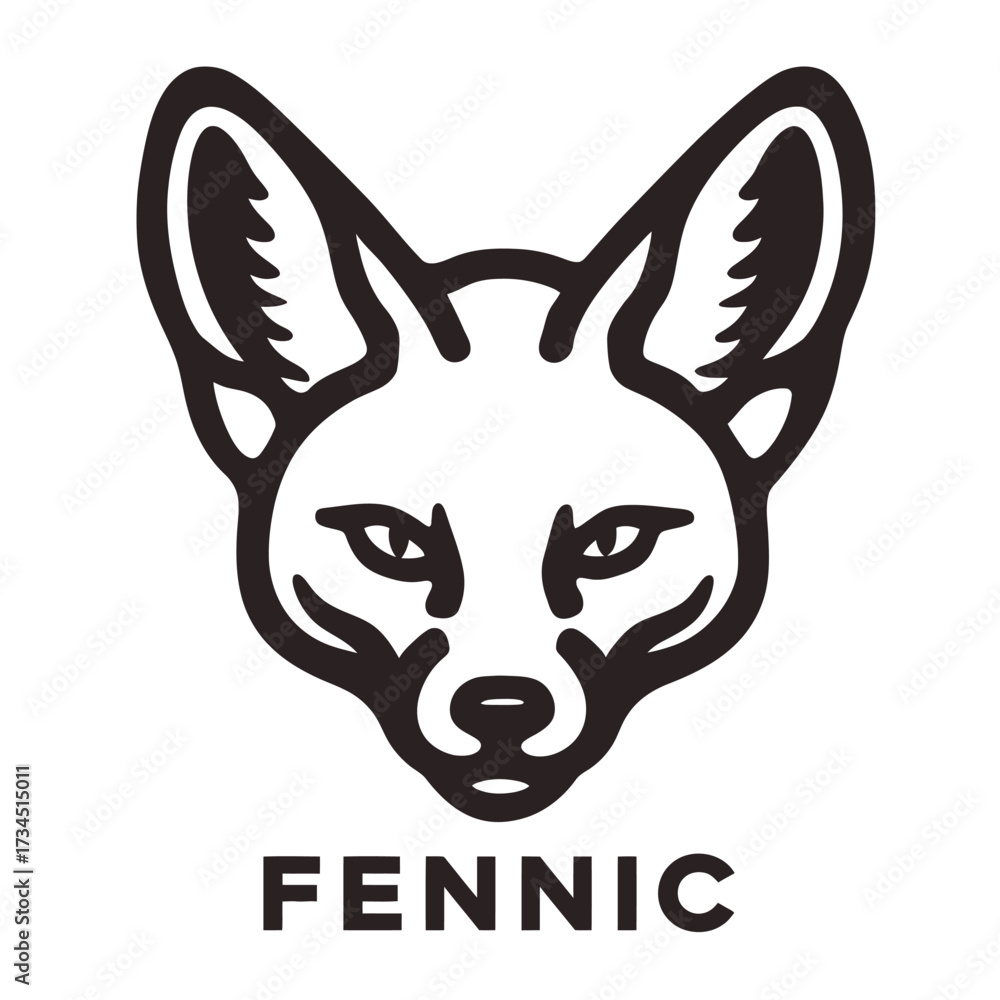 Fototapeta premium Bold black and white illustration of a fox's head. Large ears and piercing eyes are visible
