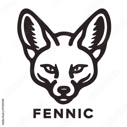 Bold black and white illustration of a fox's head. Large ears and piercing eyes are visible