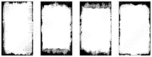 Collection of four vertical frame. Black grunge frames set
