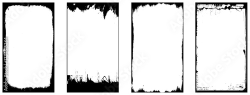 Collection of four vertical frame. Black grunge frames set