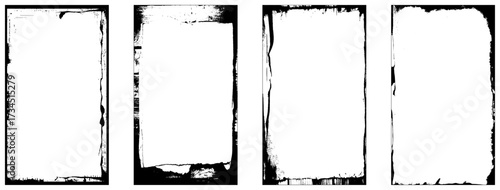 Collection of four vertical frame. Black grunge frames set