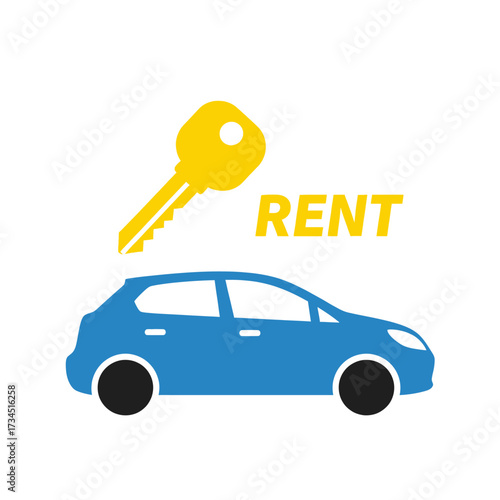 Car rental service logo with a blue car and a yellow key.