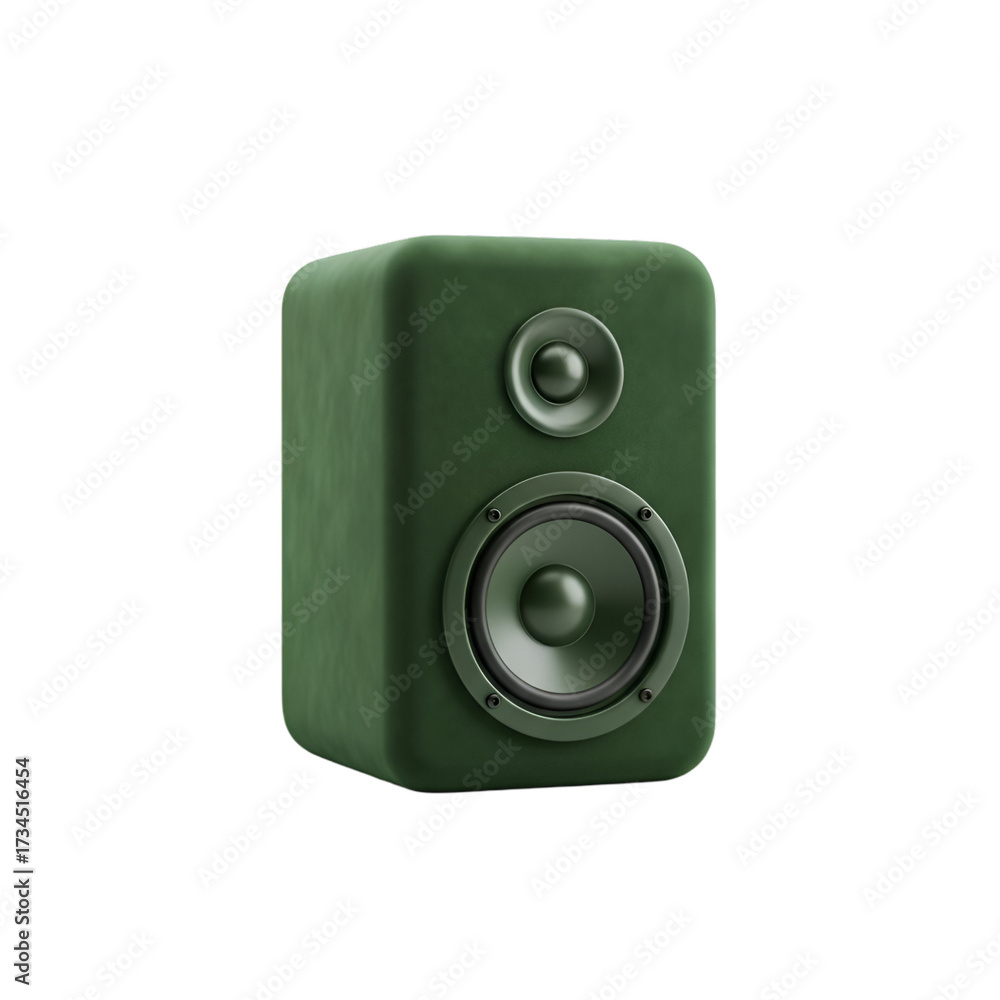 Fototapeta premium Green studio monitor speaker with textured surface, isolated on transparent background