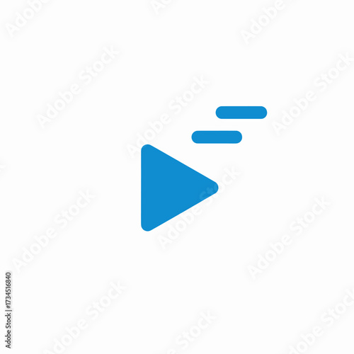 A minimalist blue play button icon with three horizontal lines representing motion or data transfer.